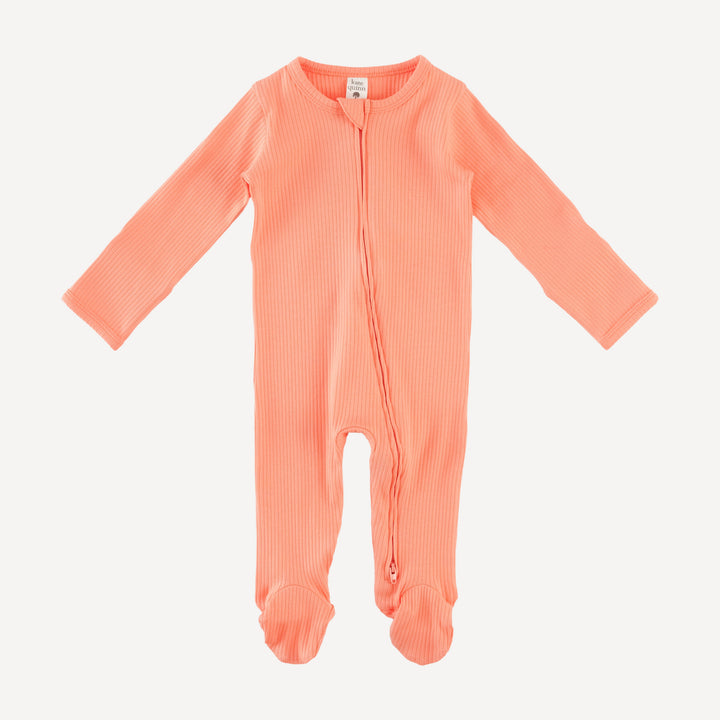 long sleeve two way zipper footie | papaya | organic cotton single rib