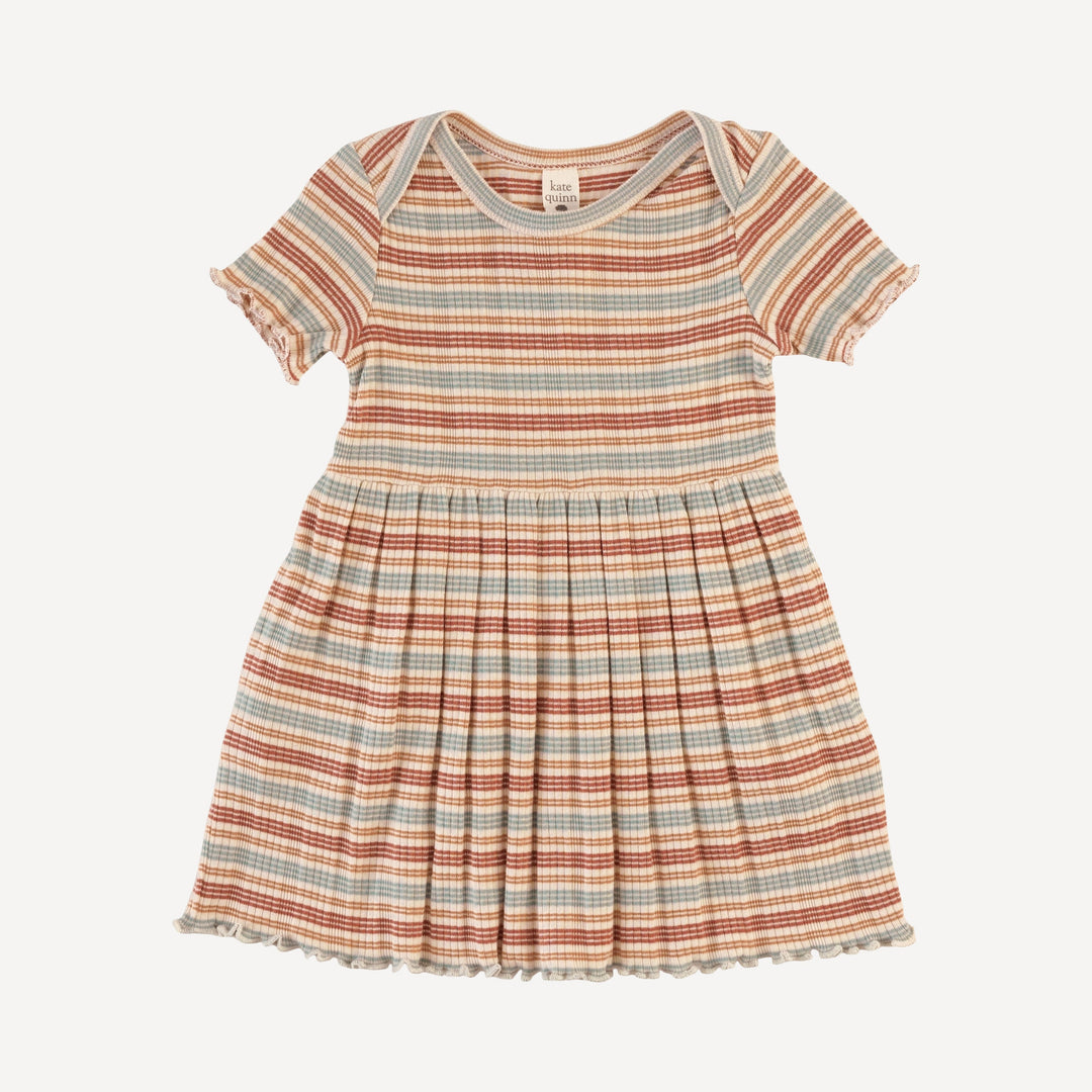 short sleeve lap neck lettuce dress | multi stripe | organic cotton multi rib