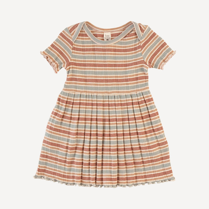 short sleeve lap neck lettuce dress | multi stripe | organic cotton multi rib