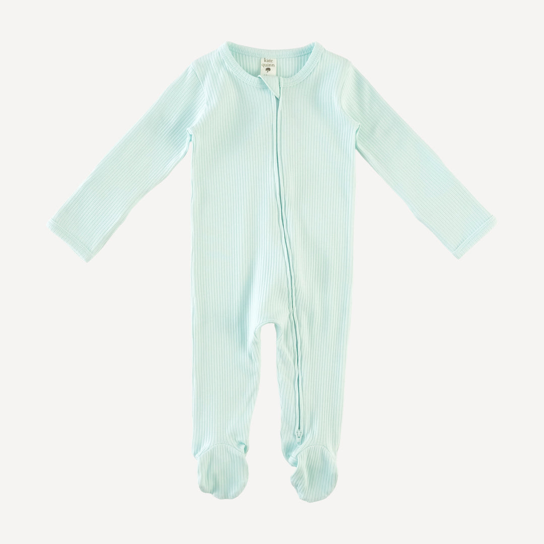 long sleeve two way zipper footie | ice blue | organic cotton single rib