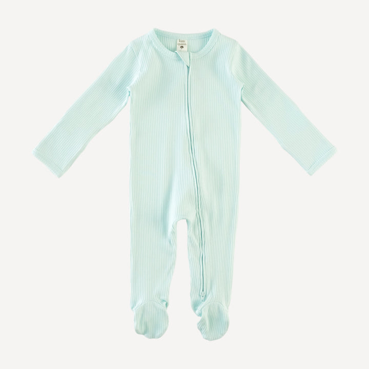 long sleeve two way zipper footie | ice blue | organic cotton single rib