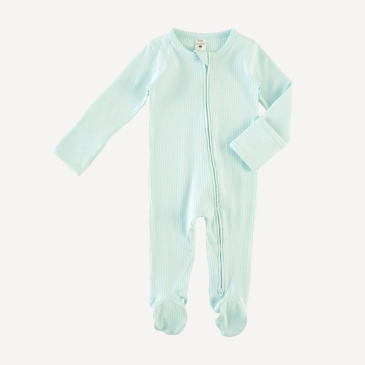 long sleeve two way zipper footie | ice blue | organic cotton single rib