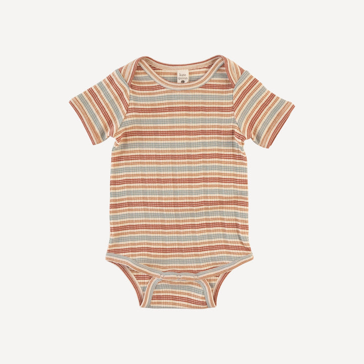 short sleeve lap neck bodysuit | multi stripe | organic cotton multi rib