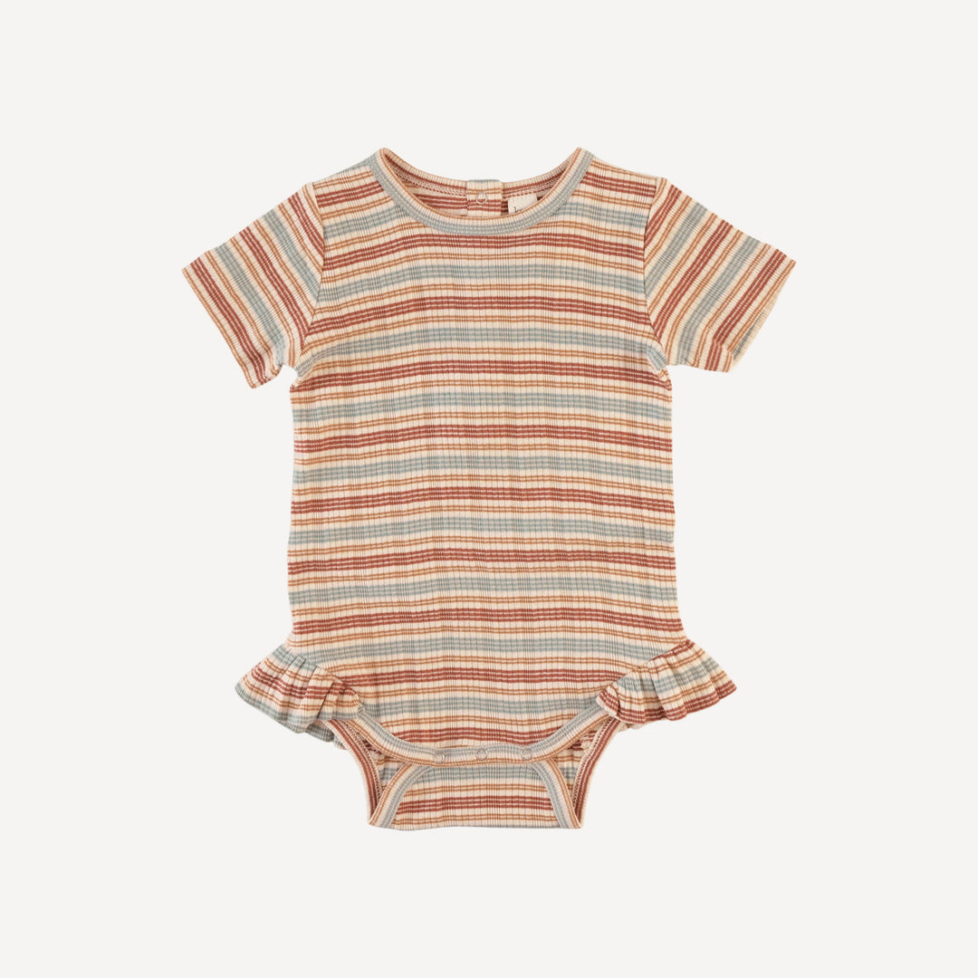 short sleeve ruffle leg bodysuit | multi stripe | organic cotton multi rib
