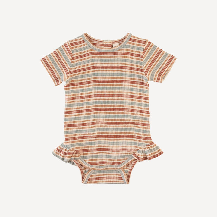 short sleeve ruffle leg bodysuit | multi stripe | organic cotton multi rib