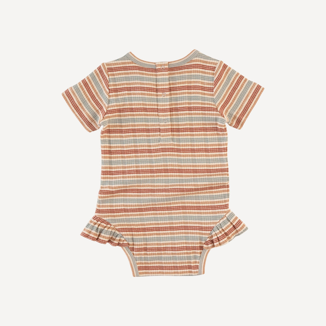 short sleeve ruffle leg bodysuit | multi stripe | organic cotton multi rib