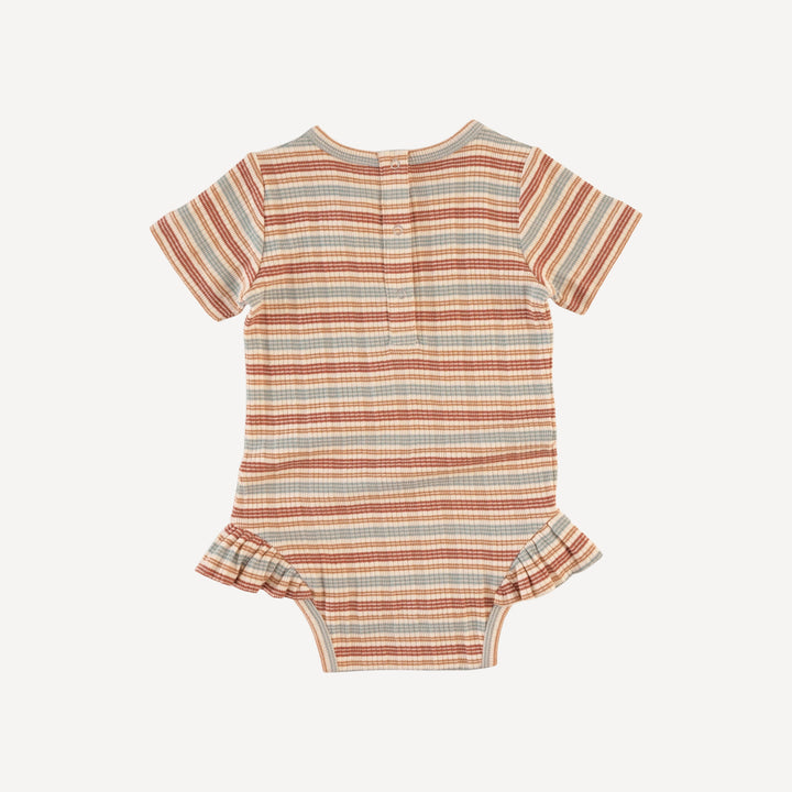 short sleeve ruffle leg bodysuit | multi stripe | organic cotton multi rib