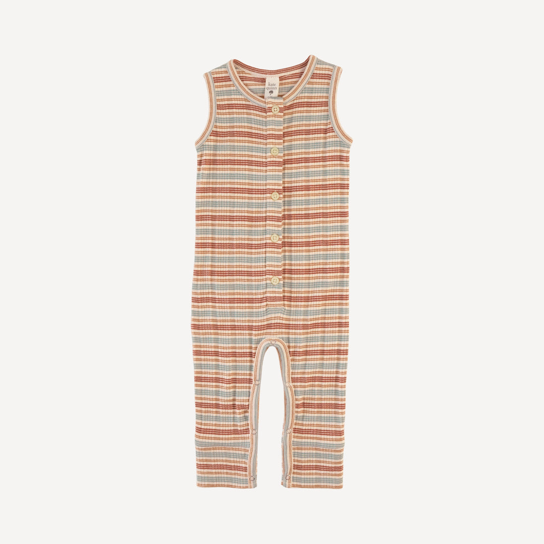 sleeveless button sport jumpsuit | multi stripe | organic cotton multi rib