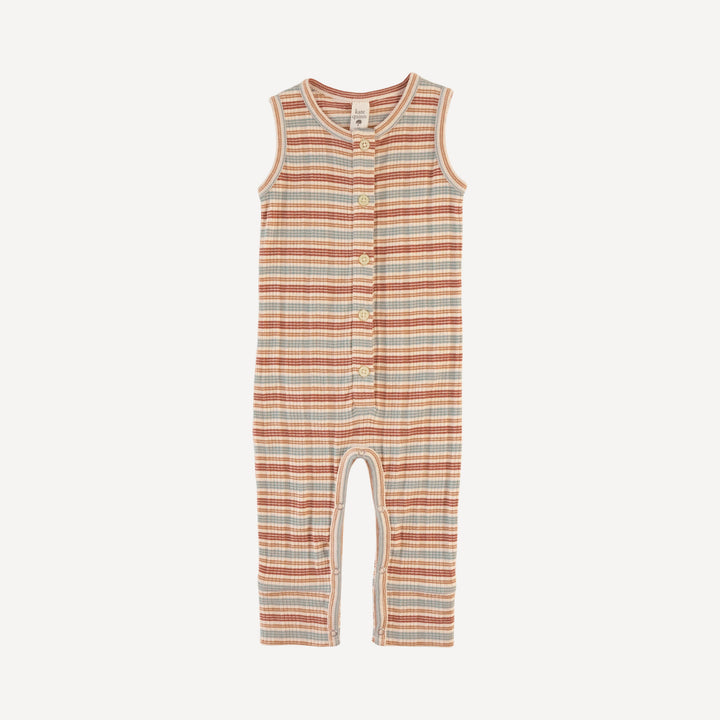 sleeveless button sport jumpsuit | multi stripe | organic cotton multi rib