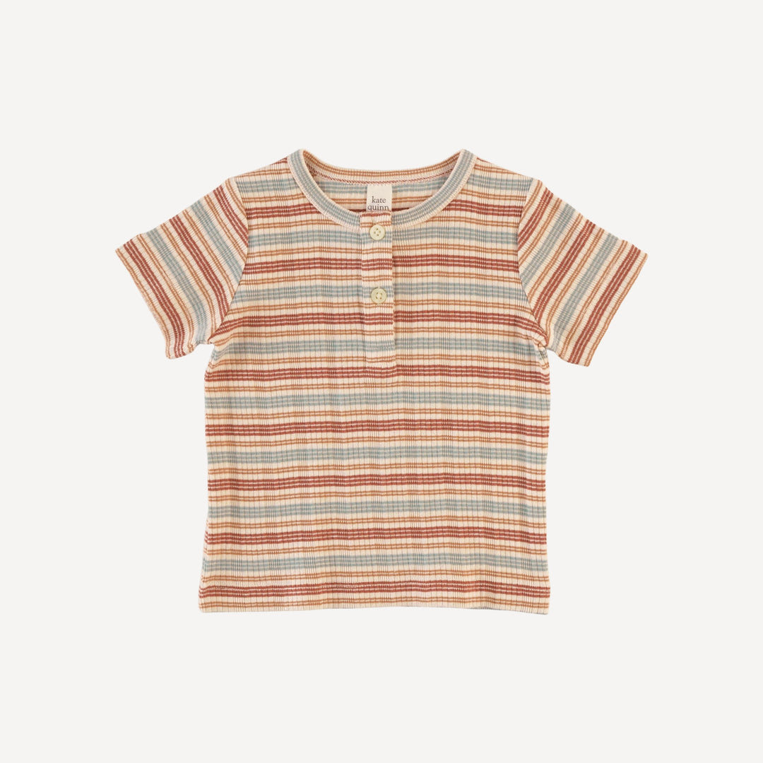 short sleeve basic henley tee | multi stripe | organic cotton multi rib