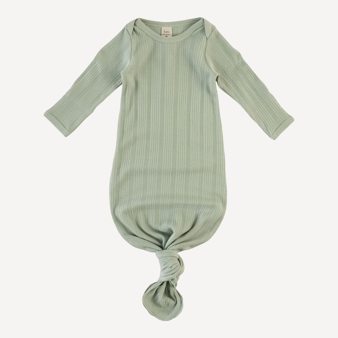 long sleeve lap neck knotted gown | iceberg green | organic cotton multi rib