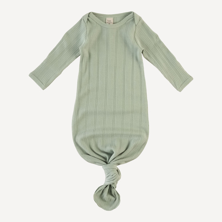long sleeve lap neck knotted gown | iceberg green | organic cotton multi rib