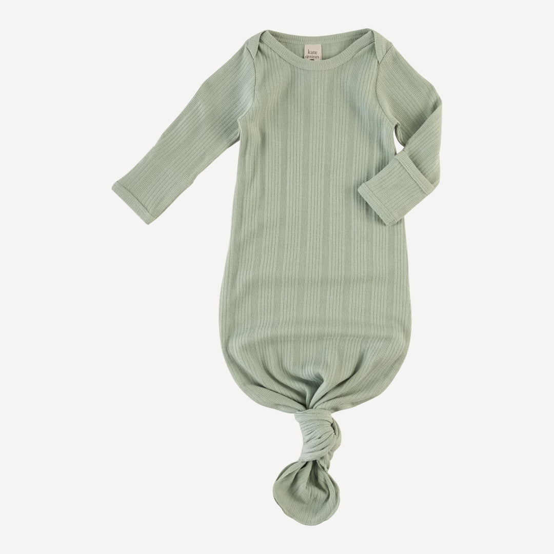 long sleeve lap neck knotted gown | iceberg green | organic cotton multi rib