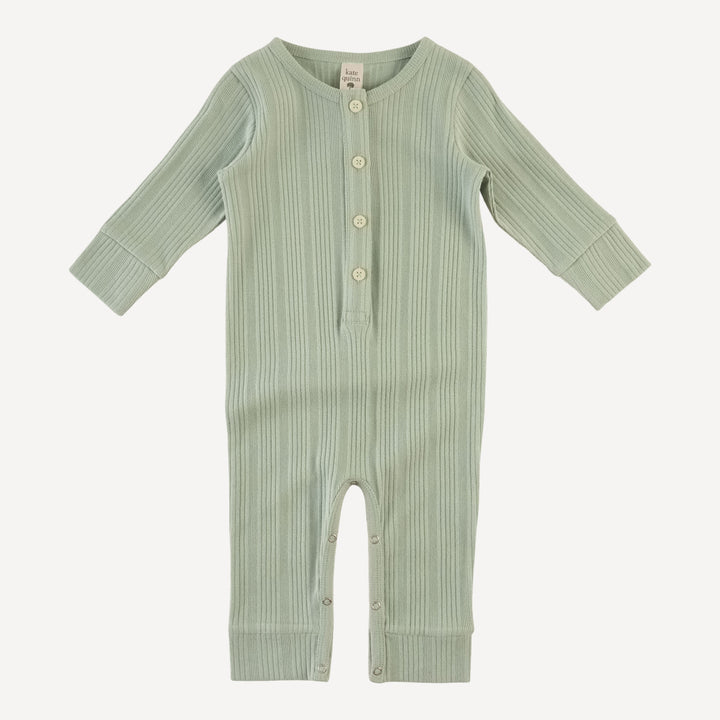 long sleeve sport union suit | iceberg green | organic cotton multi rib
