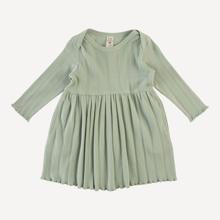 long sleeve lap neck lettuce dress | iceberg green | organic cotton multi rib