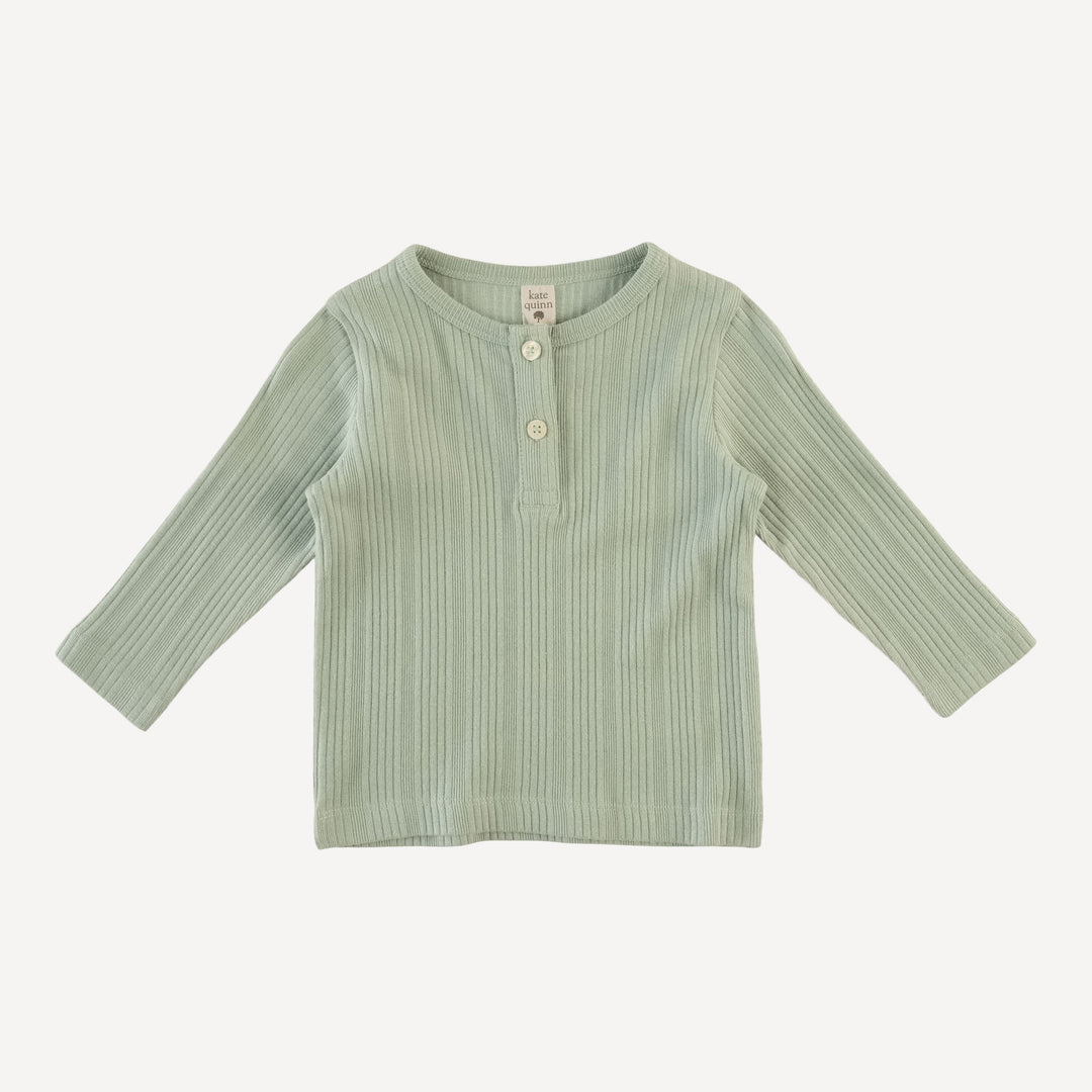 long sleeve basic henley tee | iceberg green | organic cotton multi rib