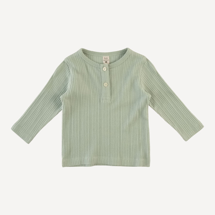 long sleeve basic henley tee | iceberg green | organic cotton multi rib