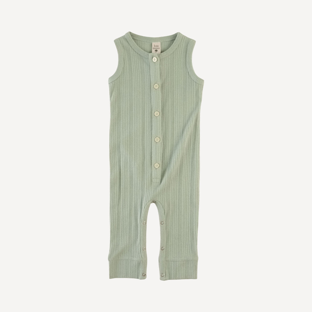 sleeveless button sport jumpsuit | iceberg green | organic cotton multi rib