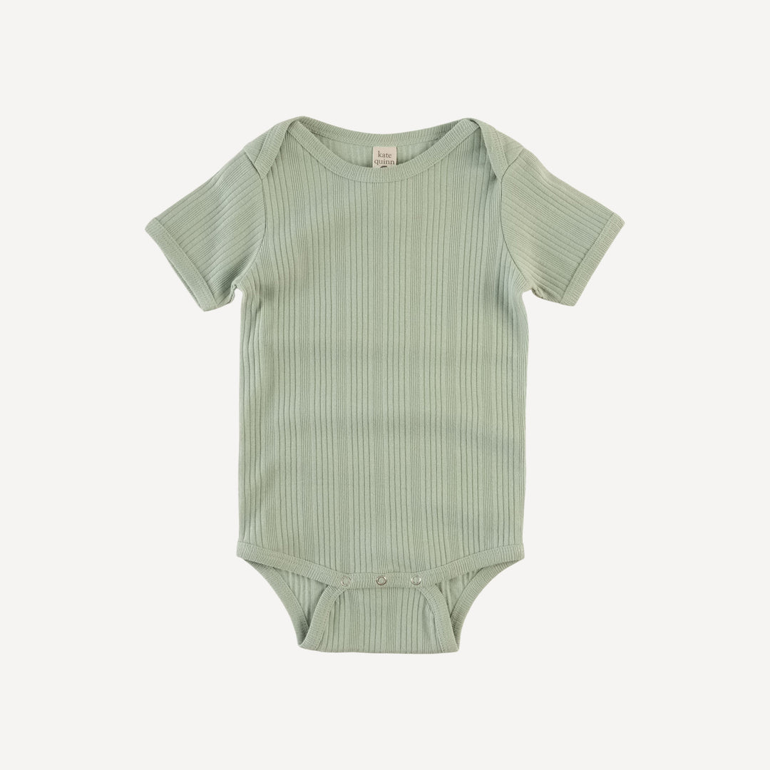 short sleeve lap neck bodysuit | iceberg green | organic cotton multi rib