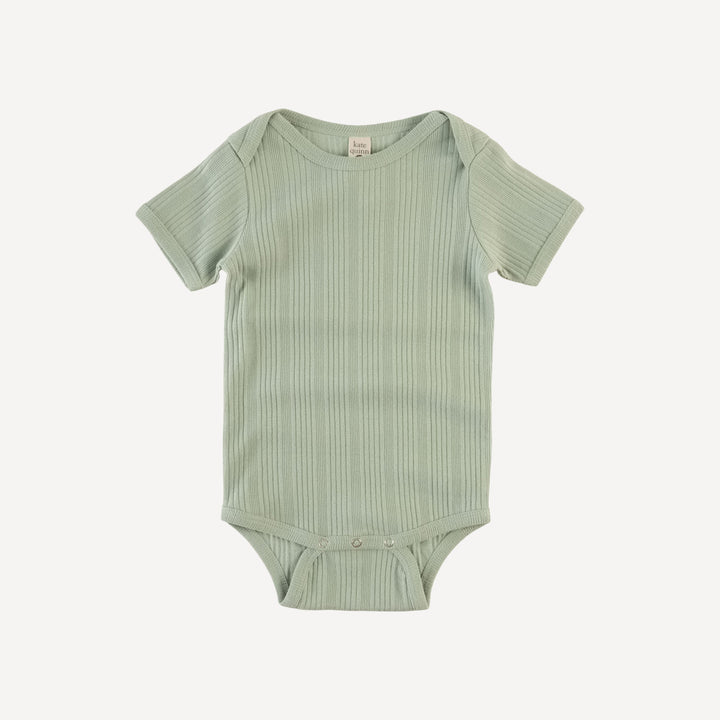 short sleeve lap neck bodysuit | iceberg green | organic cotton multi rib