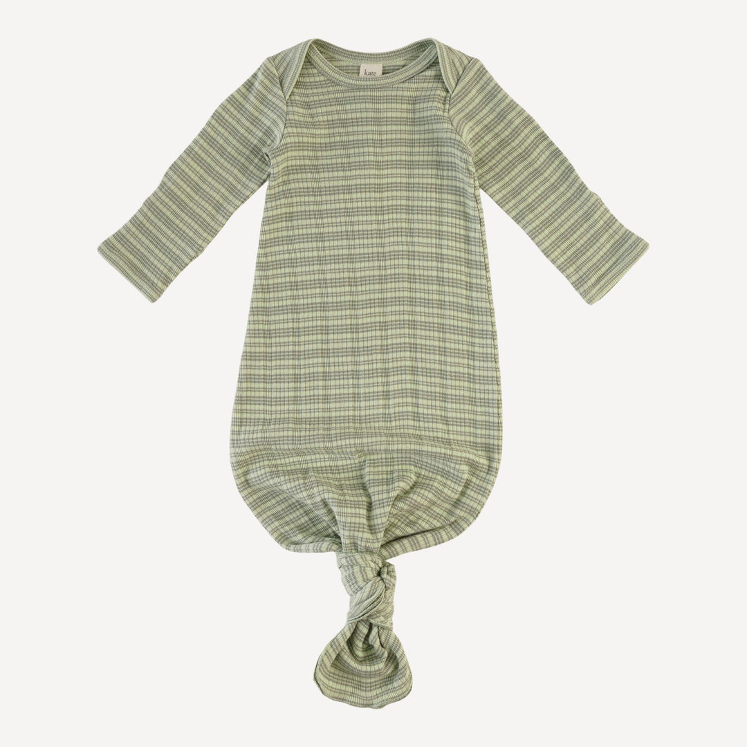 long sleeve lap neck knotted gown | iceberg stripe | organic cotton multi rib