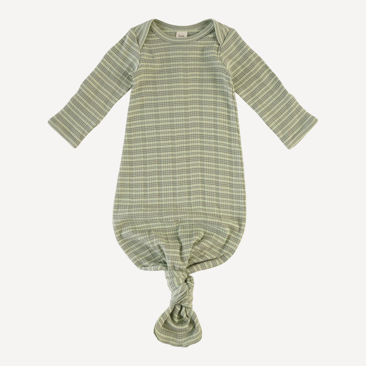 long sleeve lap neck knotted gown | iceberg stripe | organic cotton multi rib