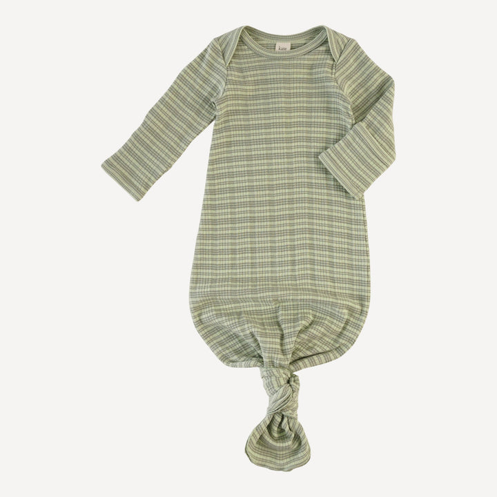 long sleeve lap neck knotted gown | iceberg stripe | organic cotton multi rib