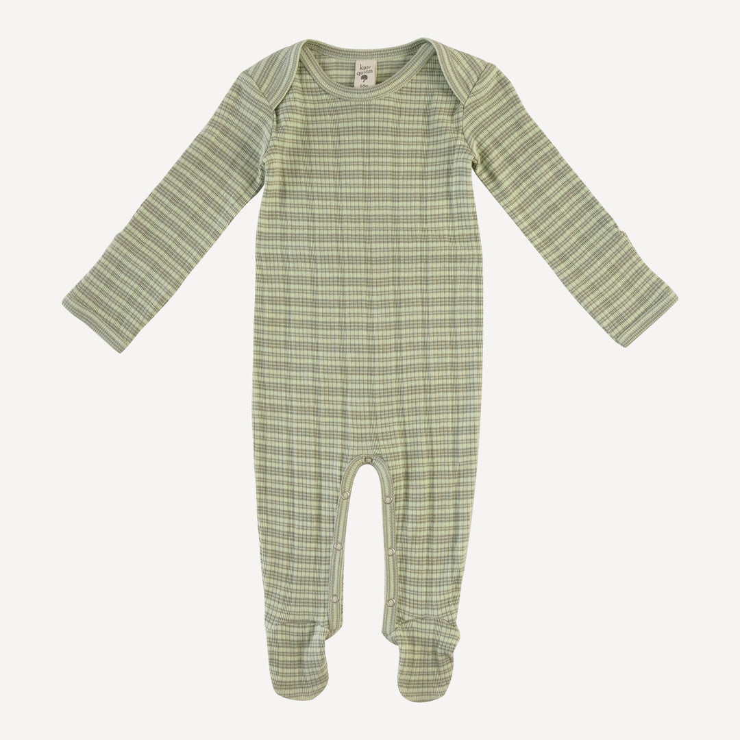 long sleeve lap neck footie | iceberg stripe | organic cotton multi rib