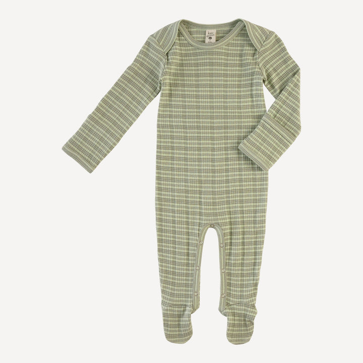 long sleeve lap neck footie | iceberg stripe | organic cotton multi rib