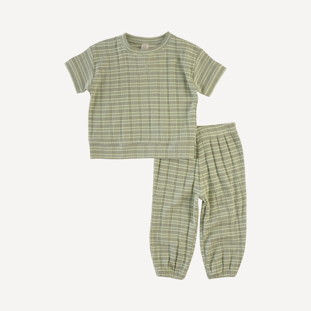 short sleeve relaxed jogger set | iceberg stripe | organic cotton multi rib