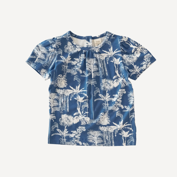 short puff sleeve scoop neck top | fountain blue jungle | bamboo