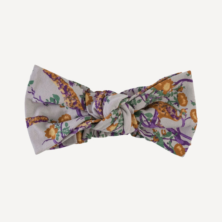 large bow elastic headband | chinoiserie peacock | organic cotton jersey