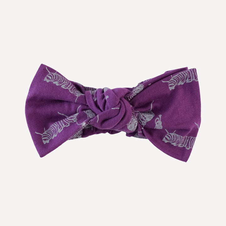 large bow elastic headband | plum caterpillar | organic cotton jersey