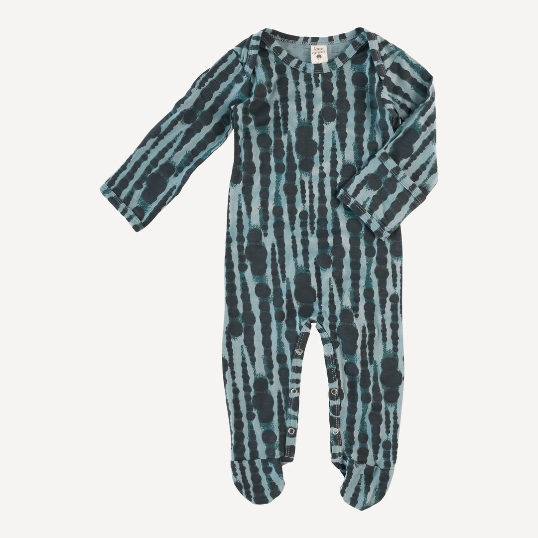 long sleeve lap neck footie | blue water drops | bamboo