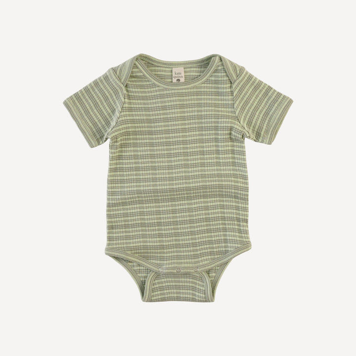 short sleeve lap neck bodysuit | iceberg stripe | organic cotton multi rib