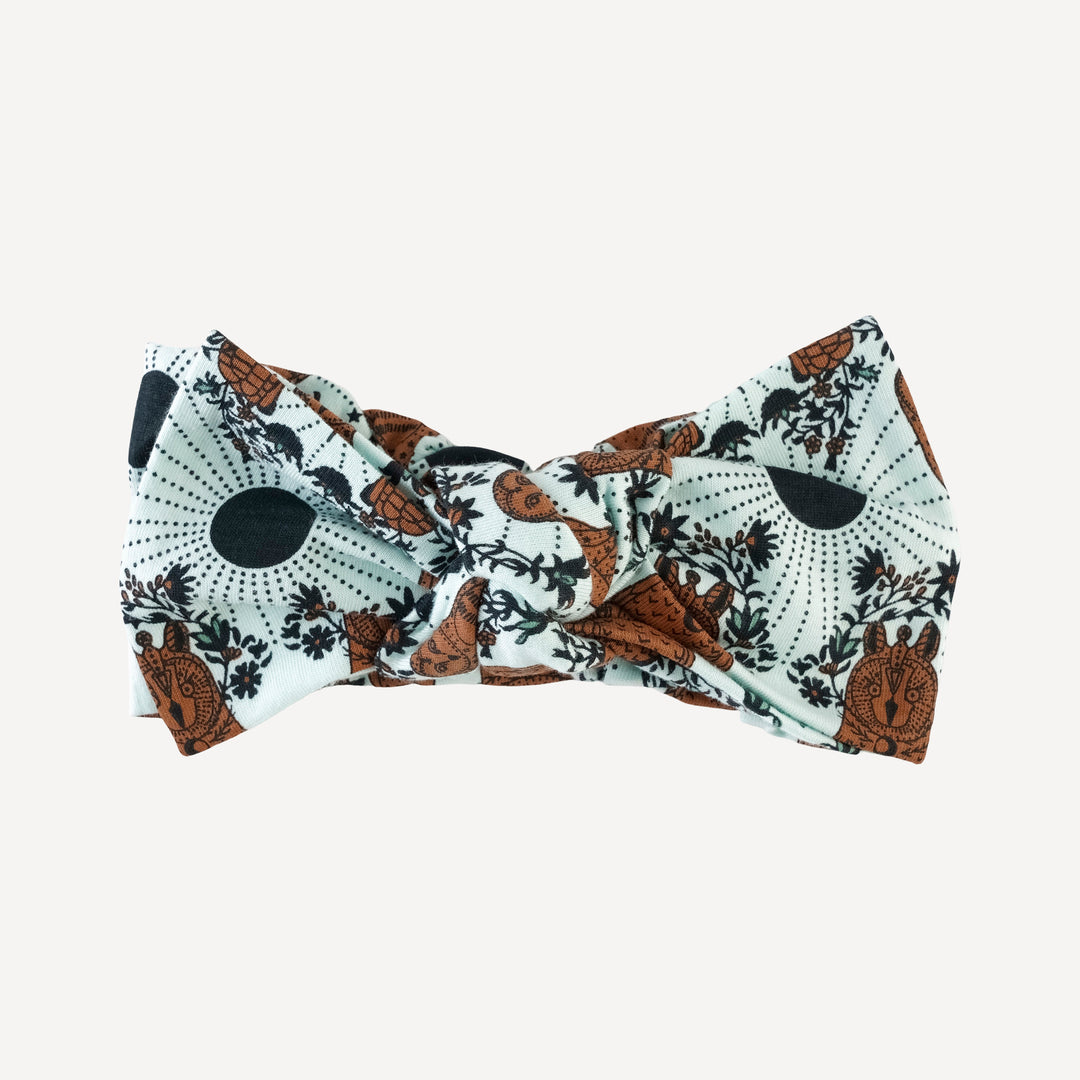 large bow elastic headband | rust mystical owl | organic cotton jersey