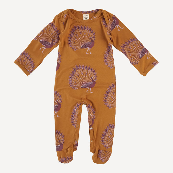 long sleeve lap neck footie | wild ginger peacock | bamboo