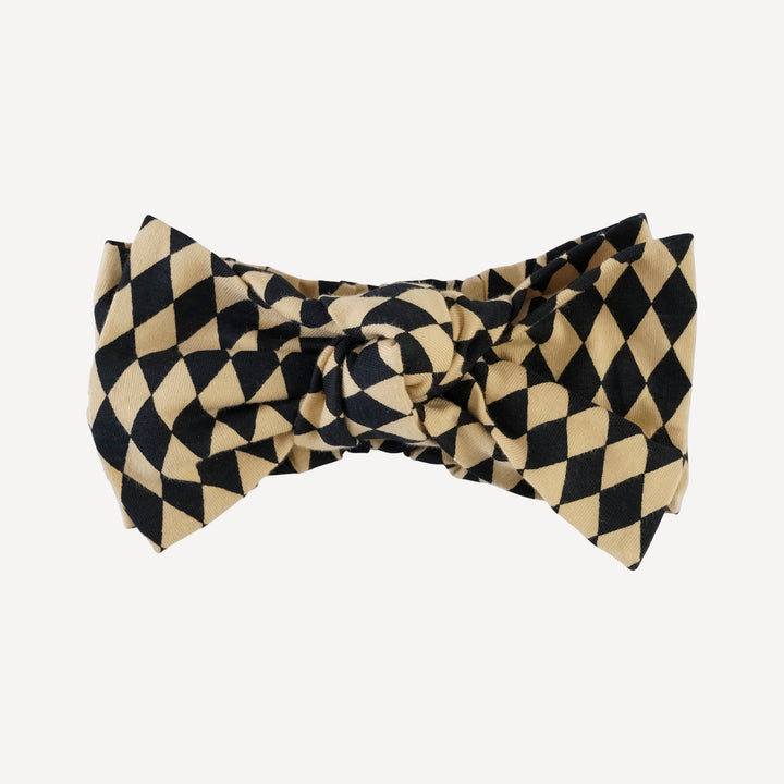 large bow elastic headband | black harlequin | organic cotton jersey