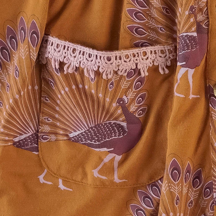 long sleeve lace pinafore apron pocket dress | wild ginger peacock | bamboo