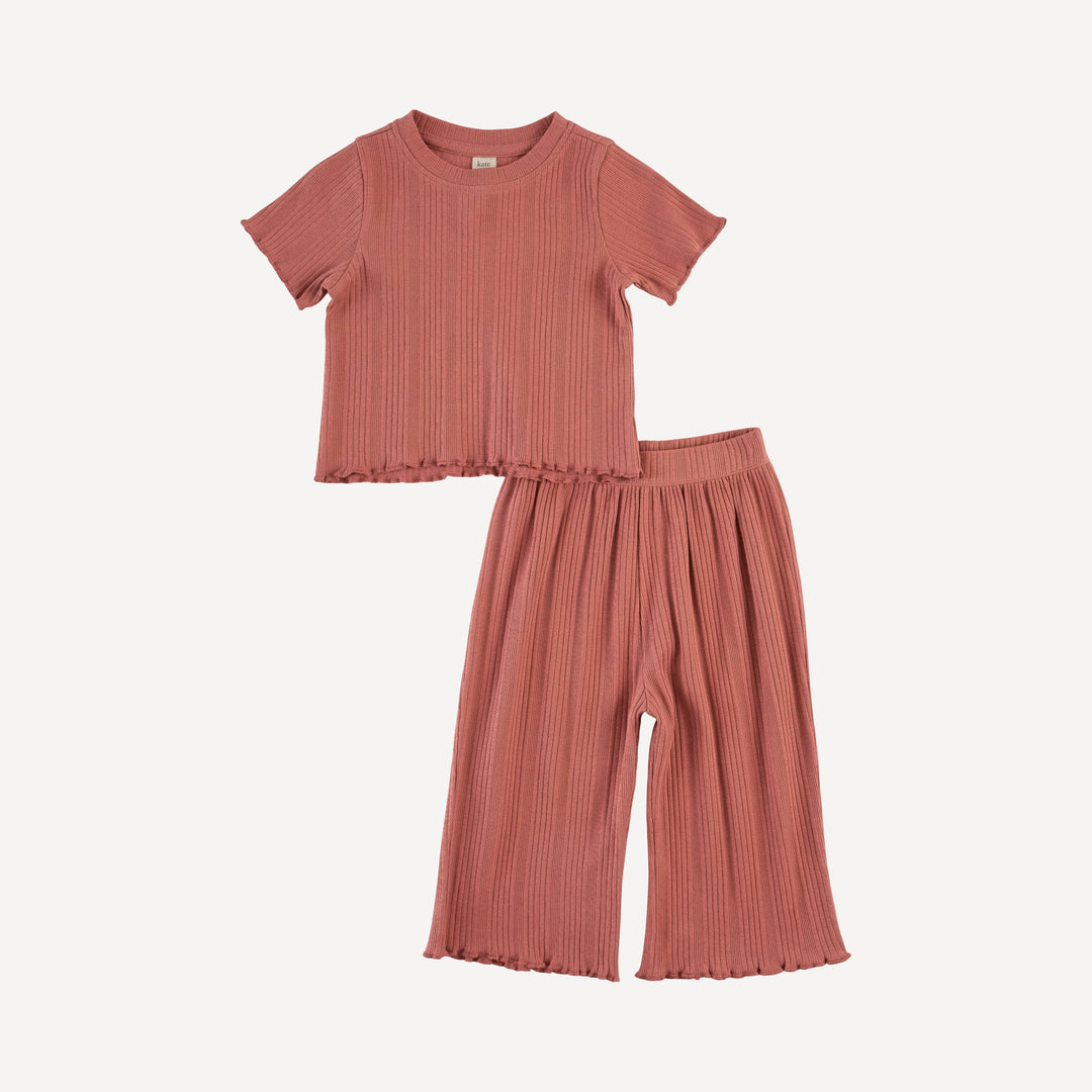 short sleeve jade set | rose | organic cotton multi rib