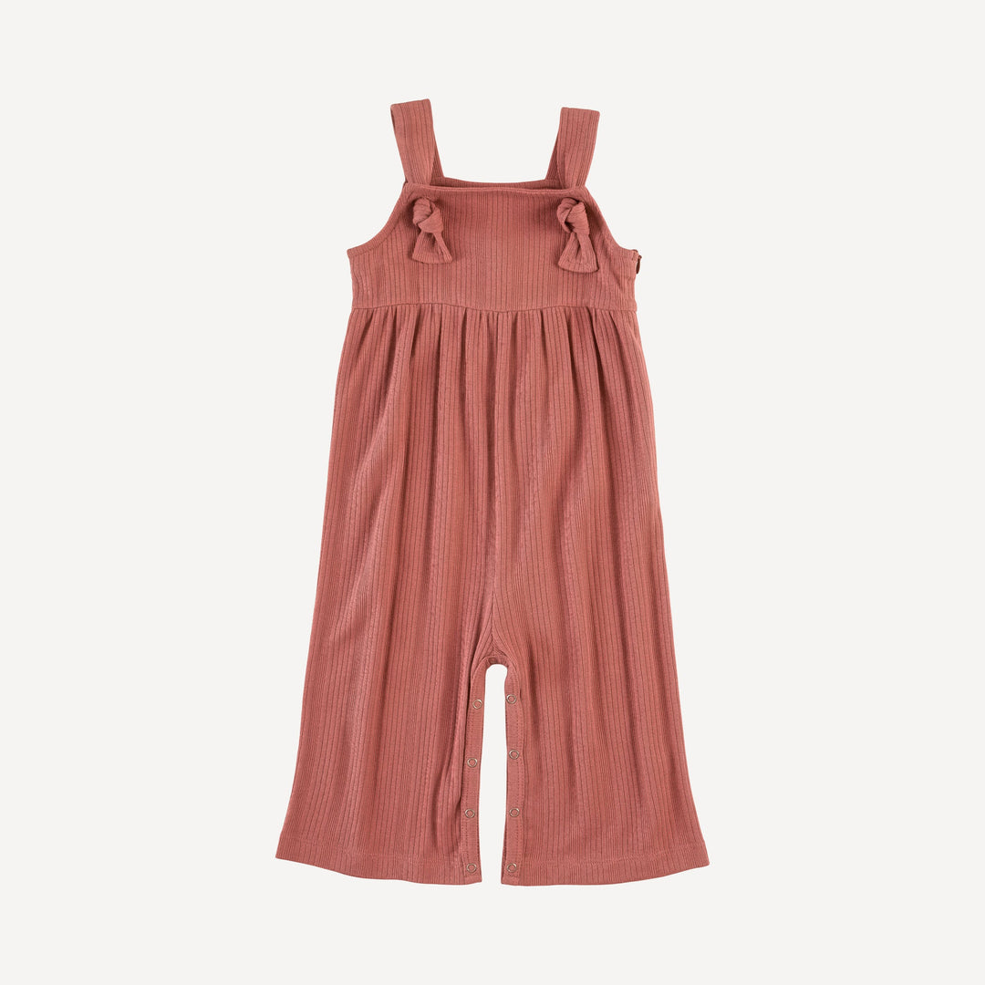 tie overall gaucho jumpsuit | rose | organic cotton multi rib
