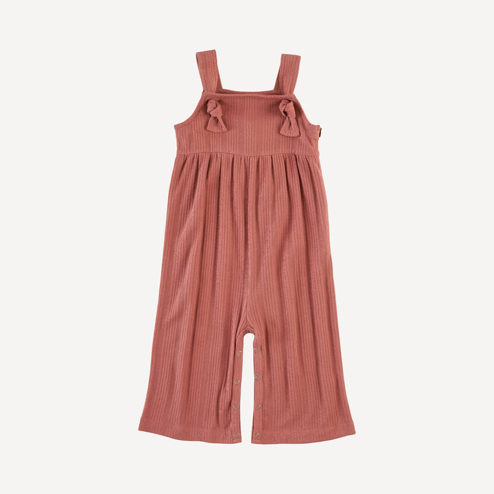 tie overall gaucho jumpsuit | rose | organic cotton multi rib