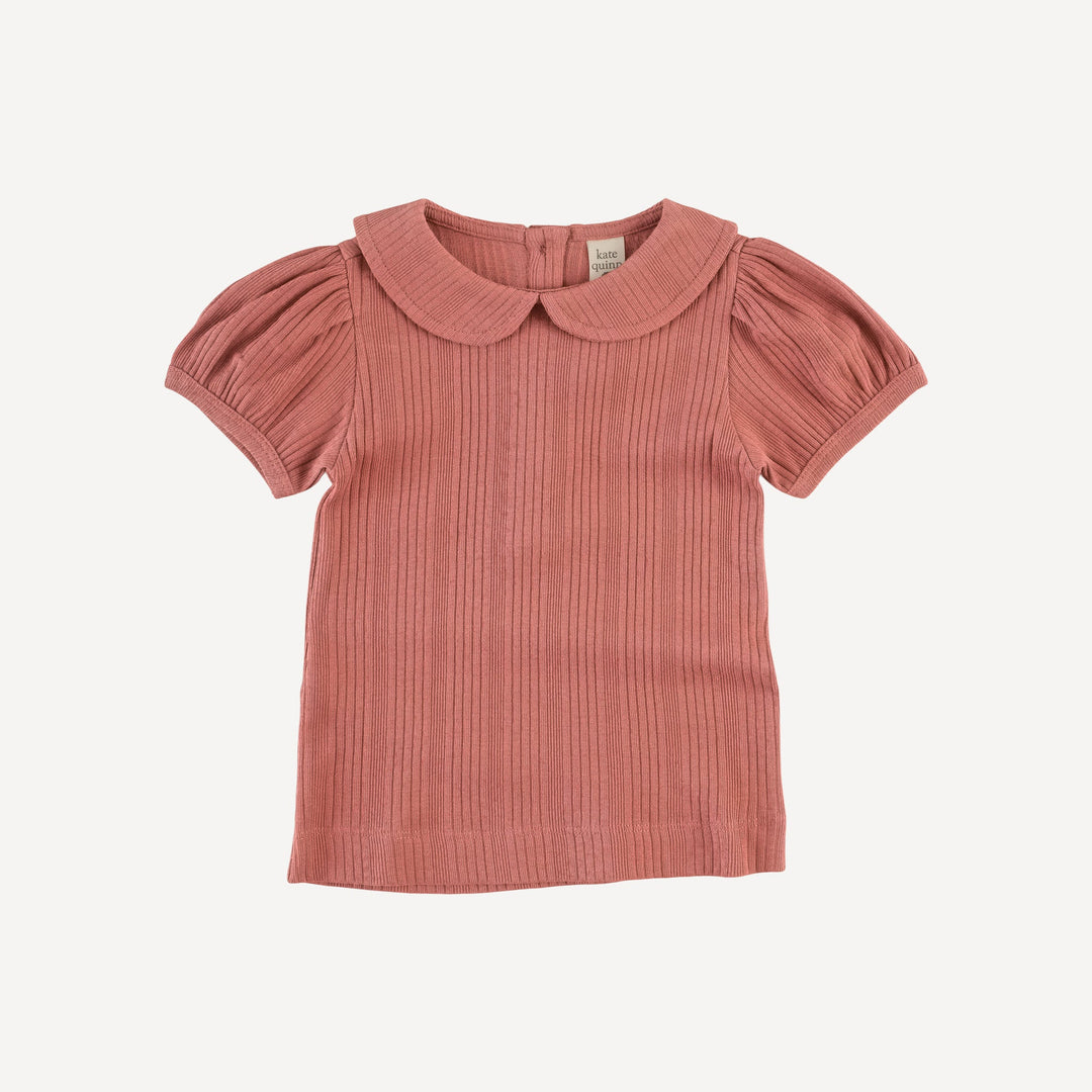 short sleeve peter pan top | rose | organic cotton multi rib