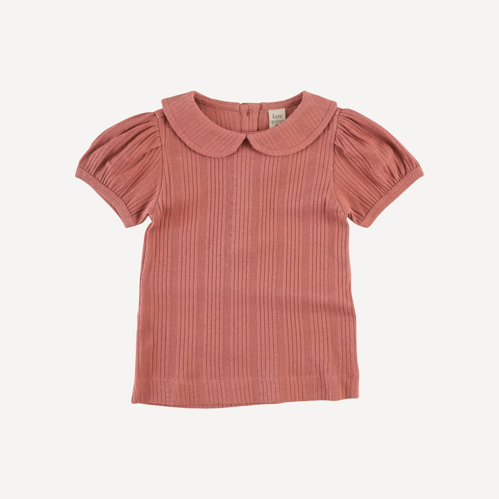 short sleeve peter pan top | rose | organic cotton multi rib