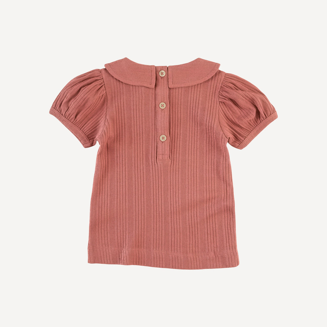 short sleeve peter pan top | rose | organic cotton multi rib