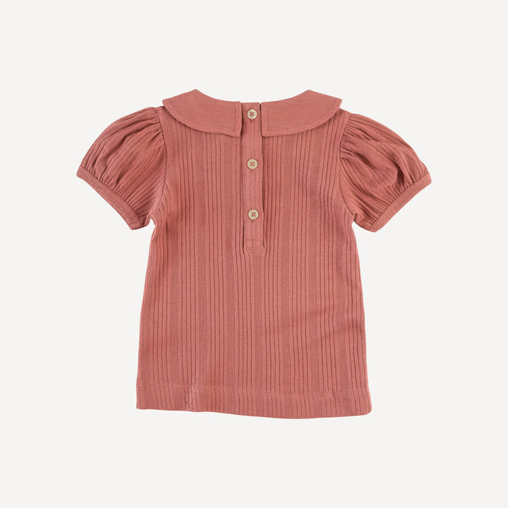 short sleeve peter pan top | rose | organic cotton multi rib