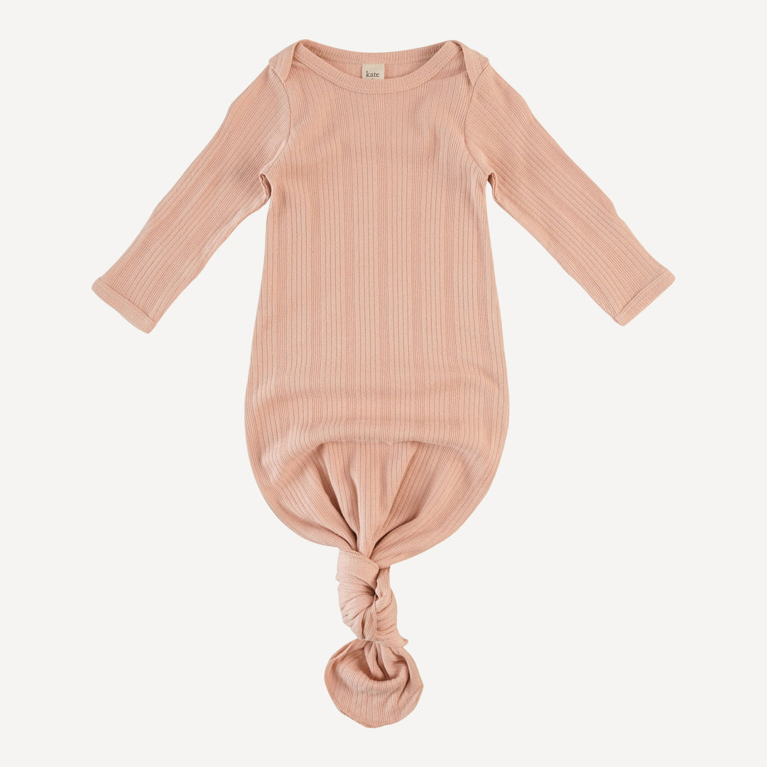 long sleeve lap neck knotted gown | peony | organic cotton multi rib
