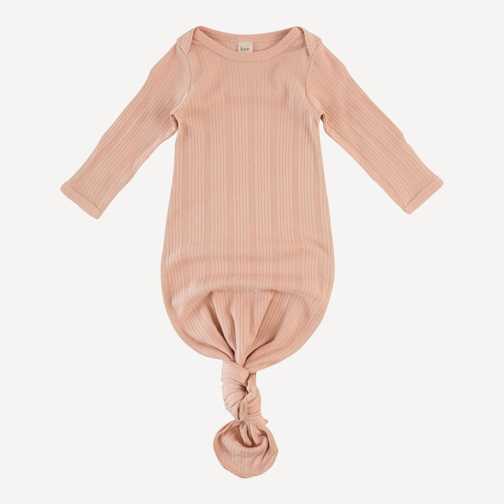 long sleeve lap neck knotted gown | peony | organic cotton multi rib
