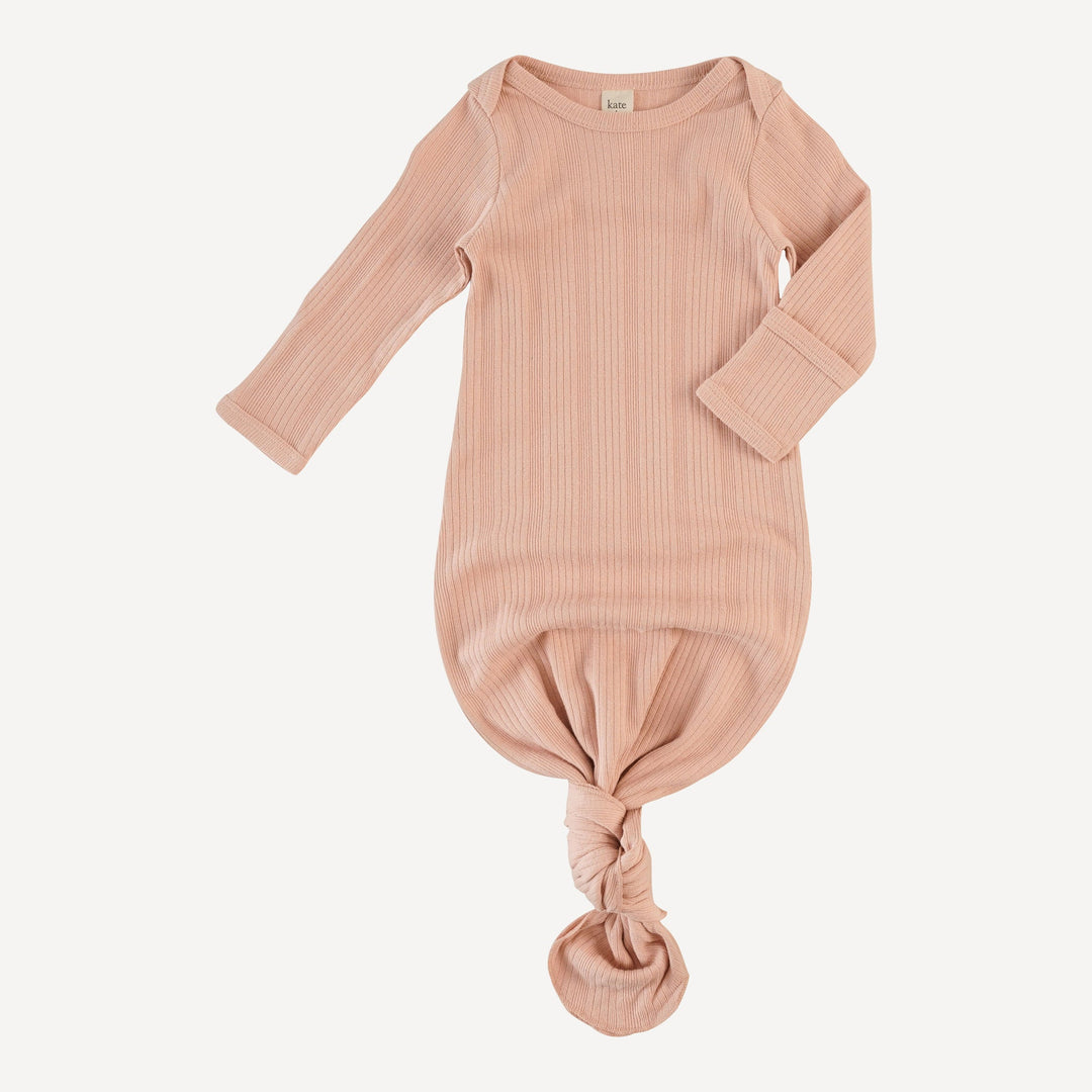 long sleeve lap neck knotted gown | peony | organic cotton multi rib