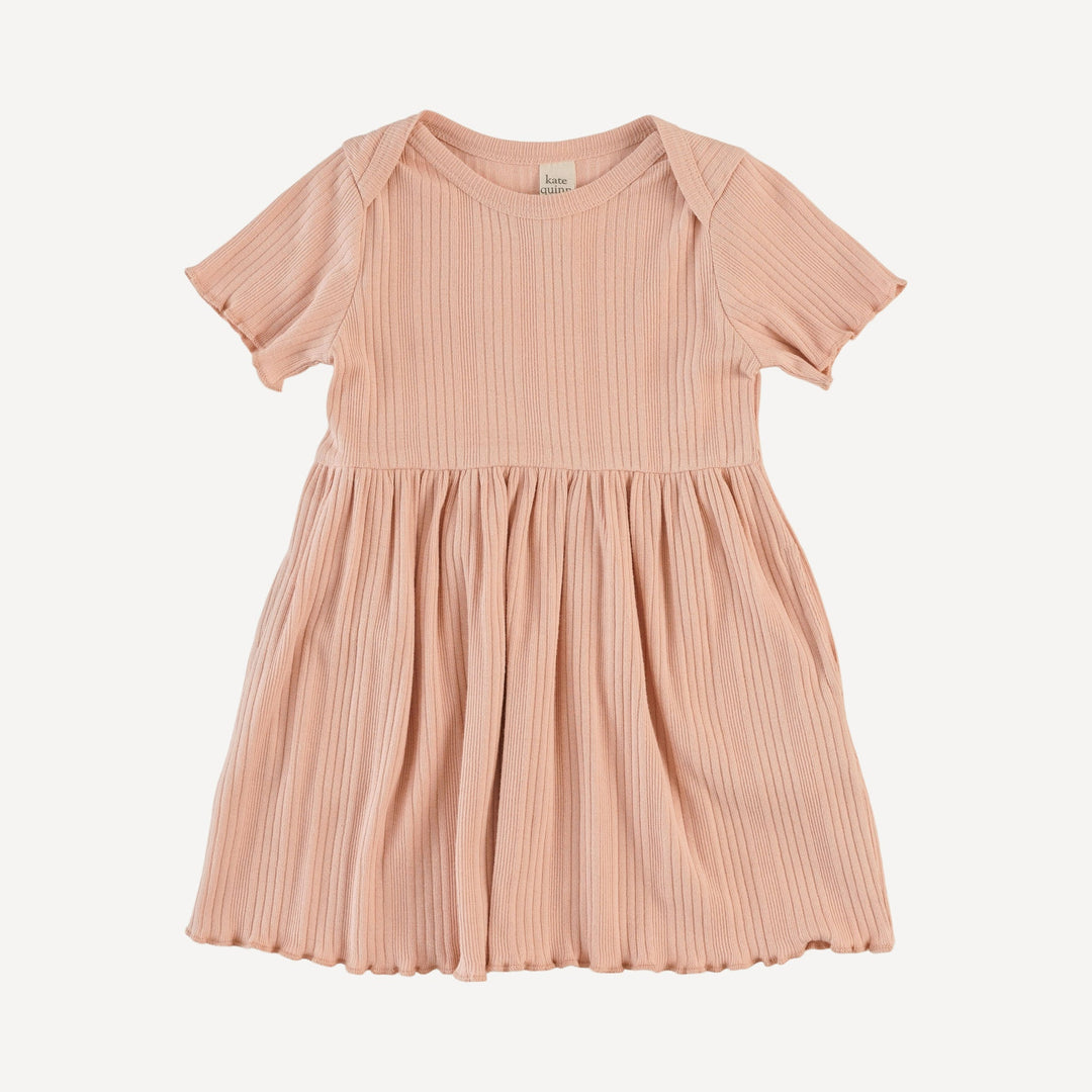 short sleeve lap neck lettuce dress | peony | organic cotton multi rib